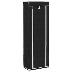 vidaXL Shoe Rack | Black | Polyethylene fabric and powder-coated steel | Large