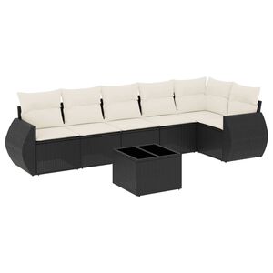 vidaXL 7 Piece Garden Sofa Set with Cushions Black Poly Rattan
