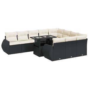 vidaXL 11 Piece Garden Sofa Set with Cushions Black Poly Rattan