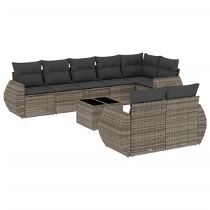 vidaXL 9 Piece Garden Sofa Set with Cushions Grey Poly Rattan