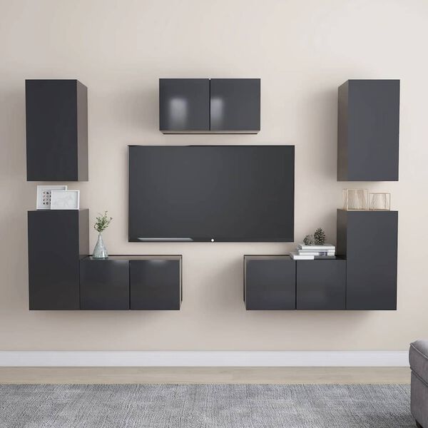 vidaXL 7 Piece TV Cabinet Set Grey Engineered Wood