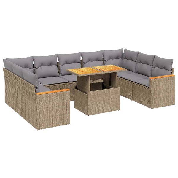 vidaXL 10 Piece Garden Sofa Set with Cushions Beige Poly Rattan