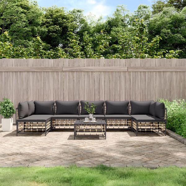 vidaXL 8 Piece Garden Lounge Set with Cushions Anthracite Poly Rattan
