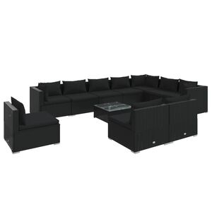 vidaXL 11 Piece Garden Lounge Set with Cushions Poly Rattan Black