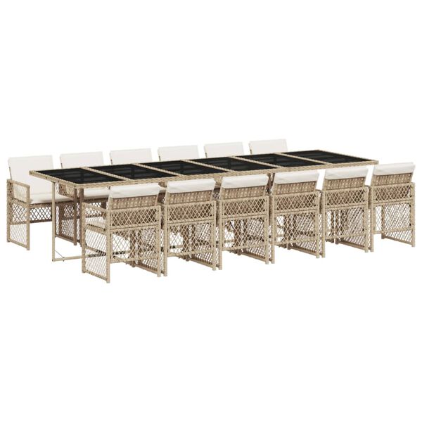 vidaXL 13 Piece Garden Dining Set with Cushions Beige Poly Rattan