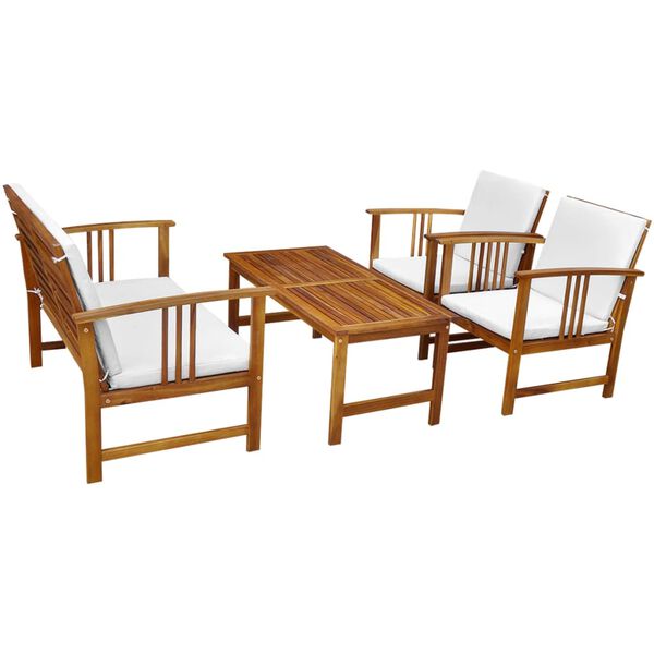 vidaXL 4 Piece Garden Lounge Set with Cushions Solid Acacia Wood