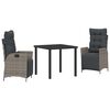 vidaXL Garden Dining Set 3 pcs Grey Poly Rattan