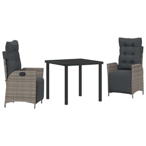 vidaXL Garden Dining Set 3 pcs Grey Poly Rattan