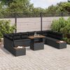 vidaXL Garden Sofa Set with Storage 11 pcs Black Poly rattan
