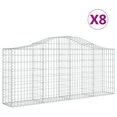 vidaXL Arched Gabion Baskets 8 pcs 200x30x80/100 cm Galvanised Iron