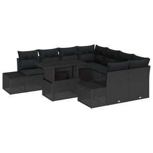 vidaXL Garden Sofa Set 9 pcs Black Poly Rattan