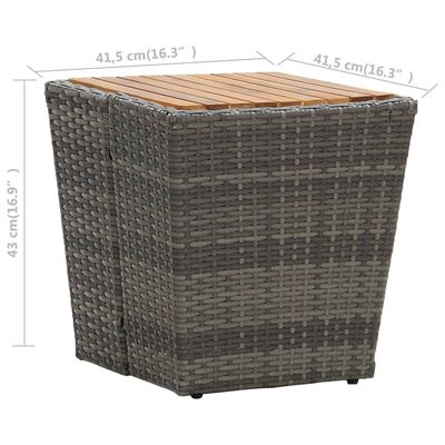 vidaXL Tea Table Grey 41.5x41.5x43cm Poly Rattan and Solid Acacia Wood