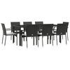 vidaXL 9 Piece Garden Dining Set with Cushions Black Poly Rattan