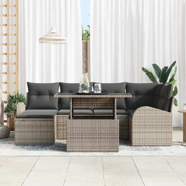 vidaXL Garden Sofa Set with Storage 7 pcs Grey Poly rattan