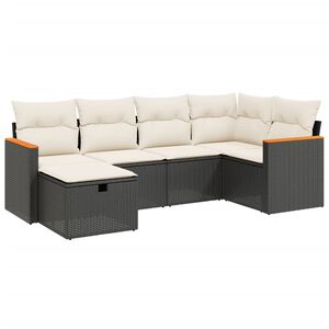 vidaXL 6 Piece Garden Sofa Set with Cushions Black Poly Rattan
