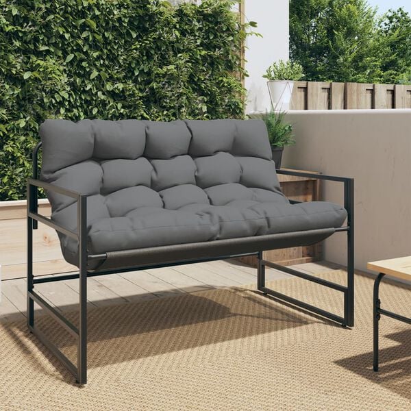 vidaXL Garden Bench with Cushion Anthracite 113 cm Steel