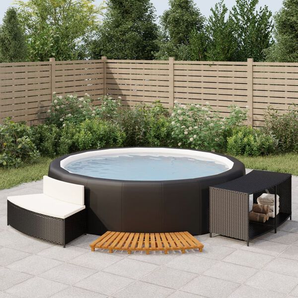 vidaXL Hot Tub Surround Black Poly Rattan and Solid Wood Acacia