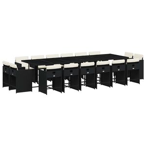 vidaXL 17 Piece Garden Dining Set with Cushions Black Poly Rattan