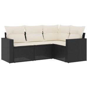 vidaXL 4 Piece Garden Sofa Set with Cushions Black Poly Rattan