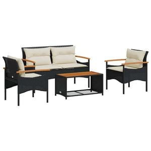 vidaXL 4 Piece Garden Sofa Set with Cushions Black Poly Rattan
