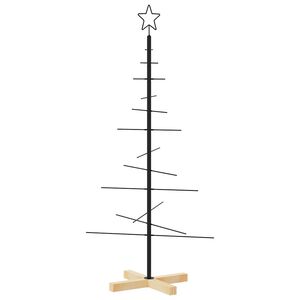 vidaXL Metal Christmas Tree with Wooden Base Black 120 cm