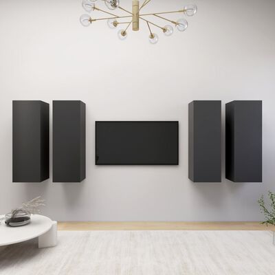 vidaXL TV Cabinets 4 pcs Grey 30.5x30x90 cm Engineered Wood