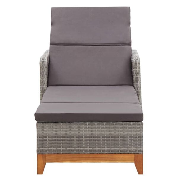 vidaXL Sun Lounger Poly Rattan and Solid Acacia Wood Grey