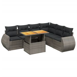 vidaXL 7 Piece Garden Sofa Set with Cushions Grey Poly Rattan
