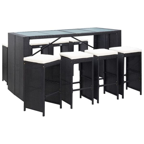 vidaXL 9 Piece Outdoor Bar Set Poly Rattan Black