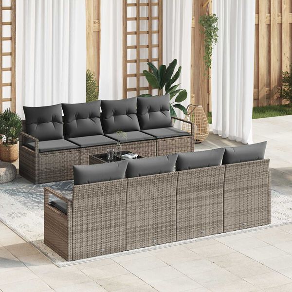 vidaXL Garden Sofa Set with Cushion 9 pcs Grey Poly Rattan