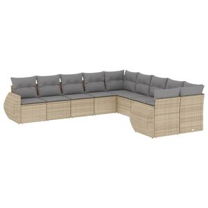 vidaXL 10 Piece Garden Sofa Set with Cushions Beige Poly Rattan