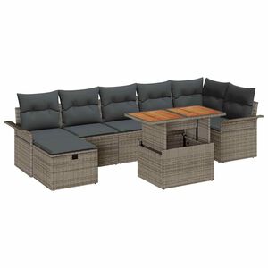 vidaXL Garden Sofa Set with Cushion 8 pcs Grey Poly Rattan