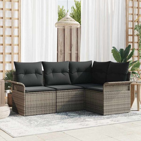 vidaXL Garden Sofa Set with Storage 4 pcs Grey Poly Rattan