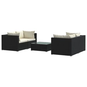 vidaXL 5 Piece Garden Lounge Set with Cushions Poly Rattan Black