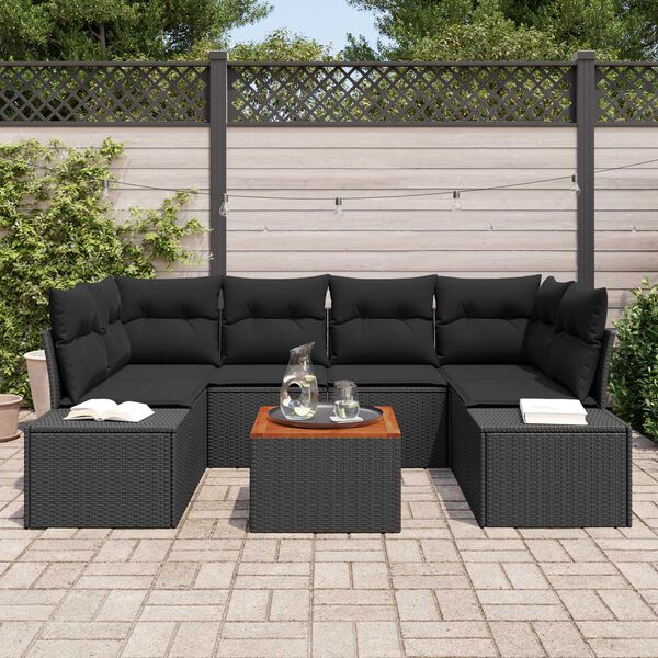 vidaXL Garden Sofa Set 7 pcs Black