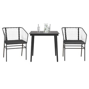 vidaXL 3 Piece Garden Dining Set with Cushions Black Poly Rattan Glass