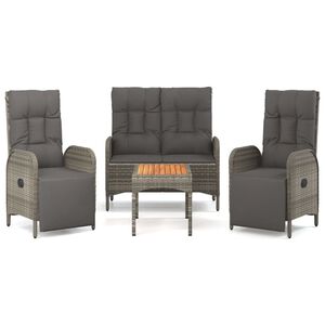 vidaXL 4 Piece Garden Dining Set with Cushions Grey Poly Rattan