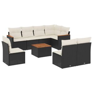 vidaXL 9 Piece Garden Sofa Set with Cushions Black Poly Rattan