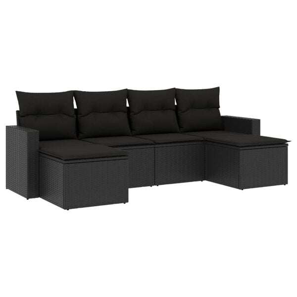 vidaXL 6 Piece Garden Sofa Set with Cushions Black Poly Rattan
