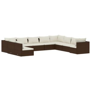 vidaXL 10 Piece Garden Lounge Set with Cushions Brown Poly Rattan