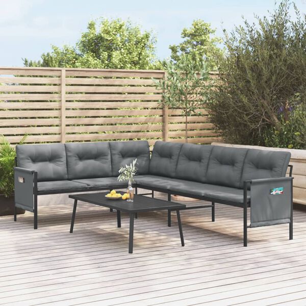 vidaXL Garden Corner Sofa Anthracite Steel and Textilene