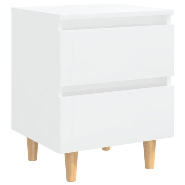 vidaXL Bed Cabinets & Pinewood Legs 2 pcs High Gloss White 40x35x50cm