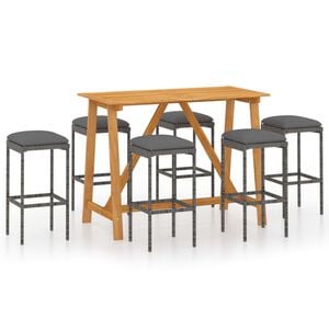 vidaXL 7 Piece Garden Bar Set with Cushions Grey