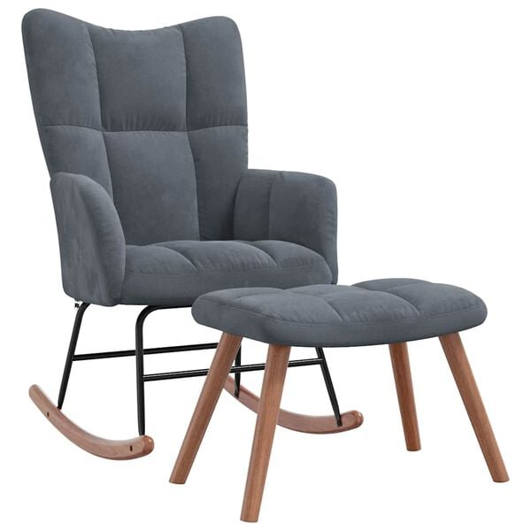 vidaXL Rocking Chair with a Stool Dark Grey Velvet