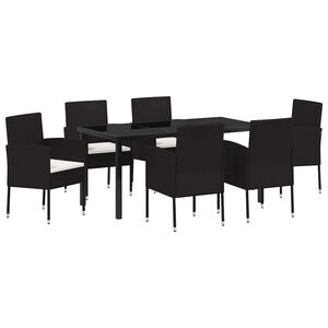 vidaXL Garden Dining Set with Cushion 7 pcs Black Poly Rattan