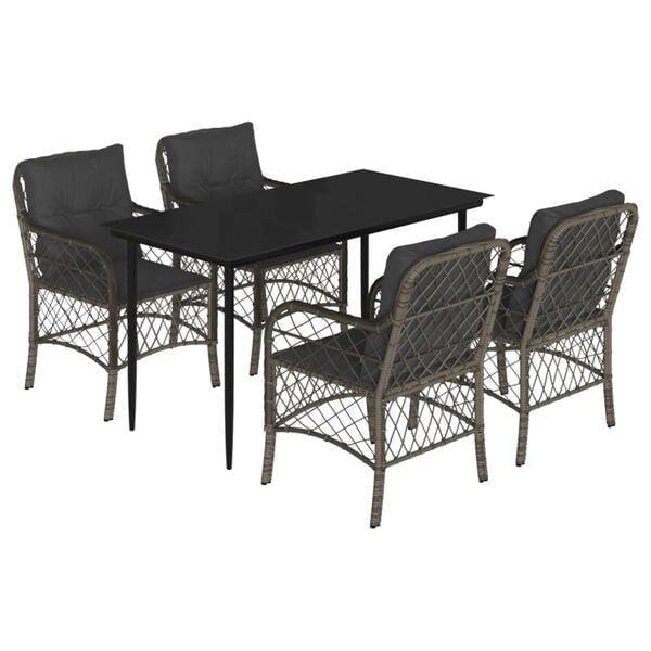 vidaXL 5 Piece Garden Dining Set with Cushions Grey Poly Rattan