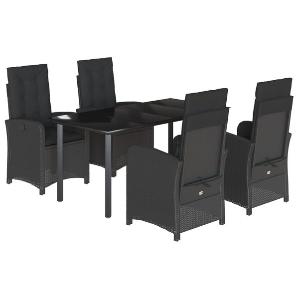 vidaXL 5 Piece Garden Dining Set with Cushions Black Poly Rattan