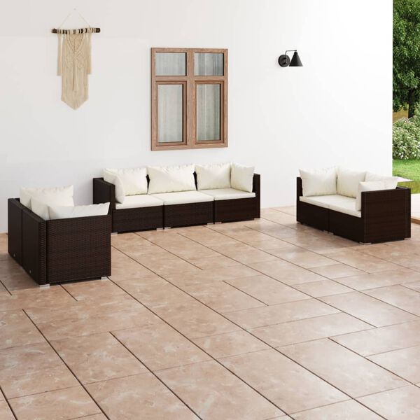 vidaXL 7 Piece Garden Lounge Set with Cushions Poly Rattan Brown