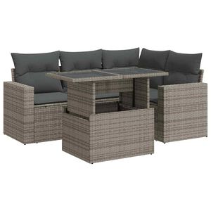 vidaXL 5 Piece Garden Sofa Set with Cushions Grey Poly Rattan