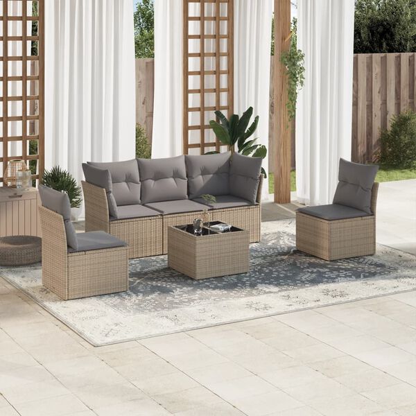 vidaXL 6 Piece Garden Sofa Set with Cushions Beige Poly Rattan